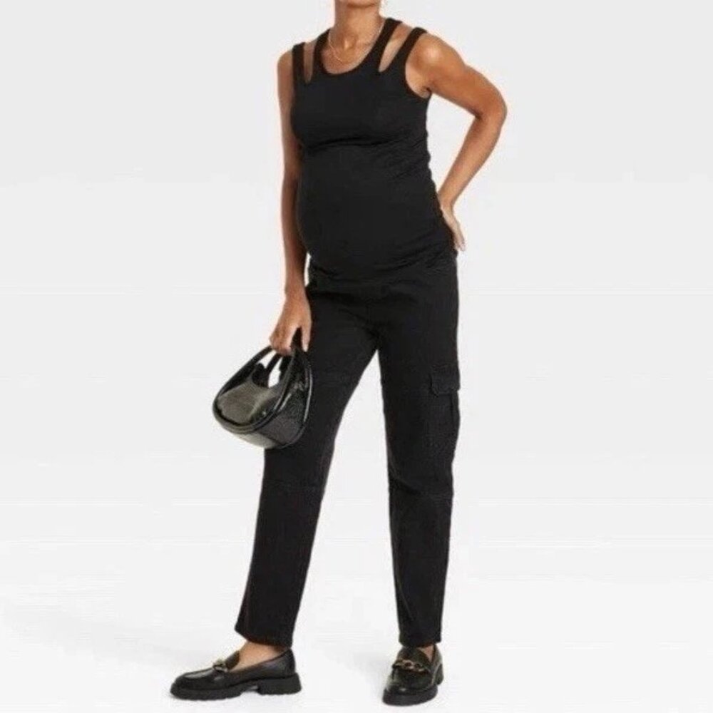 NWT ISABEL by Ingrid Maternity Black Cargo Jeans / Pants Sz 12